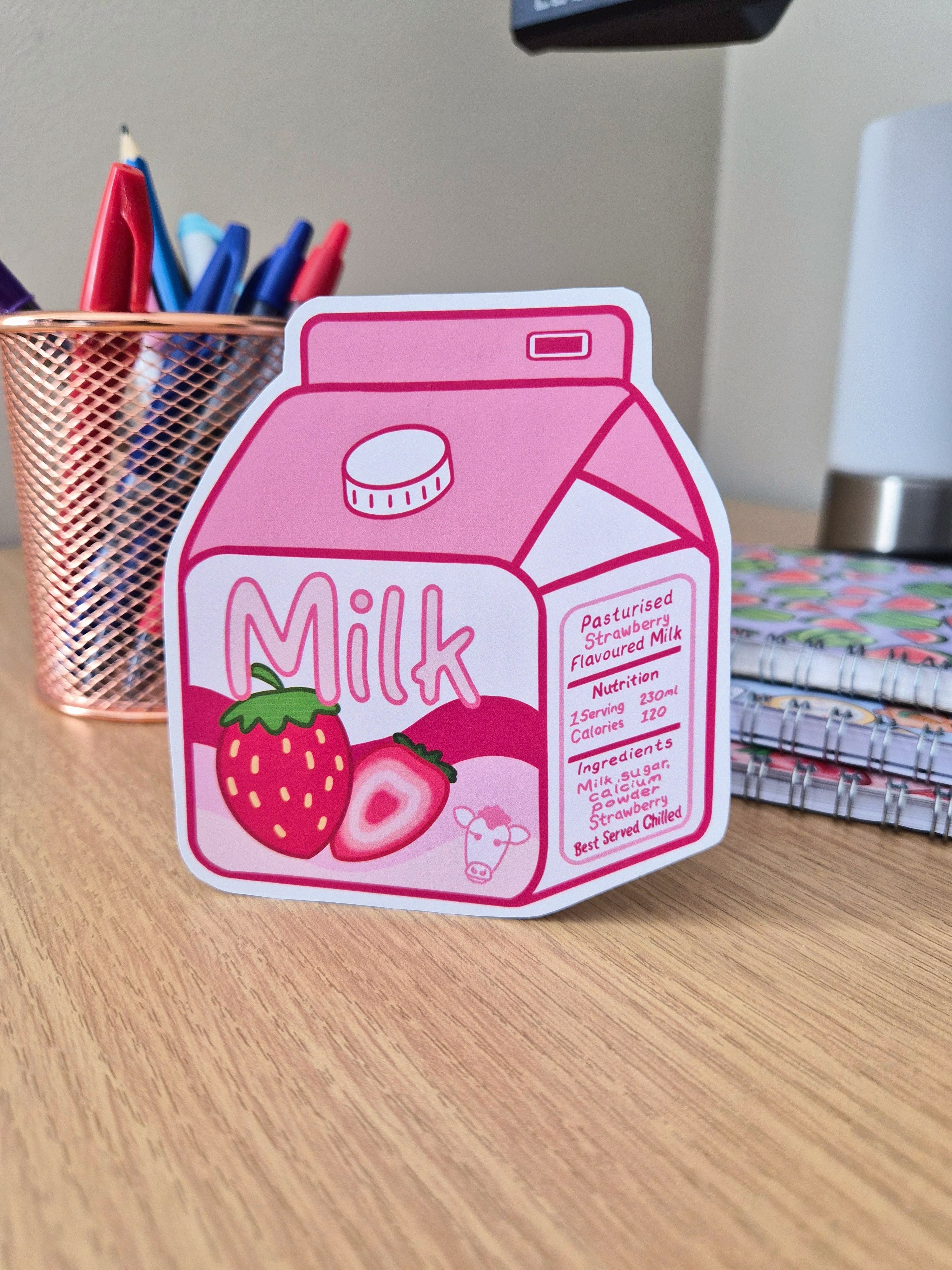 Strawberry Milk carton sticker - Kawaii Drinks
