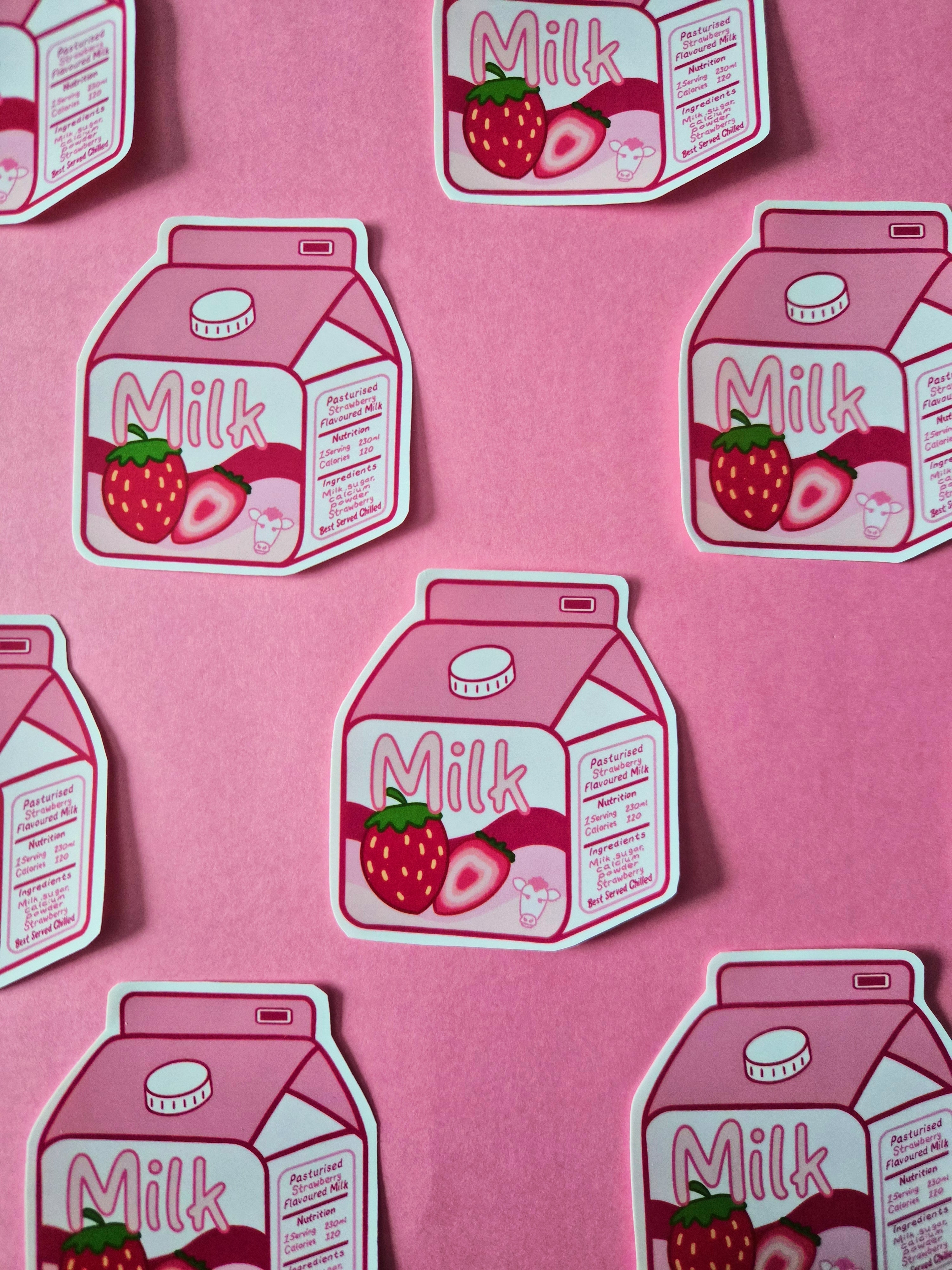 Strawberry Milk carton sticker - Kawaii Drinks